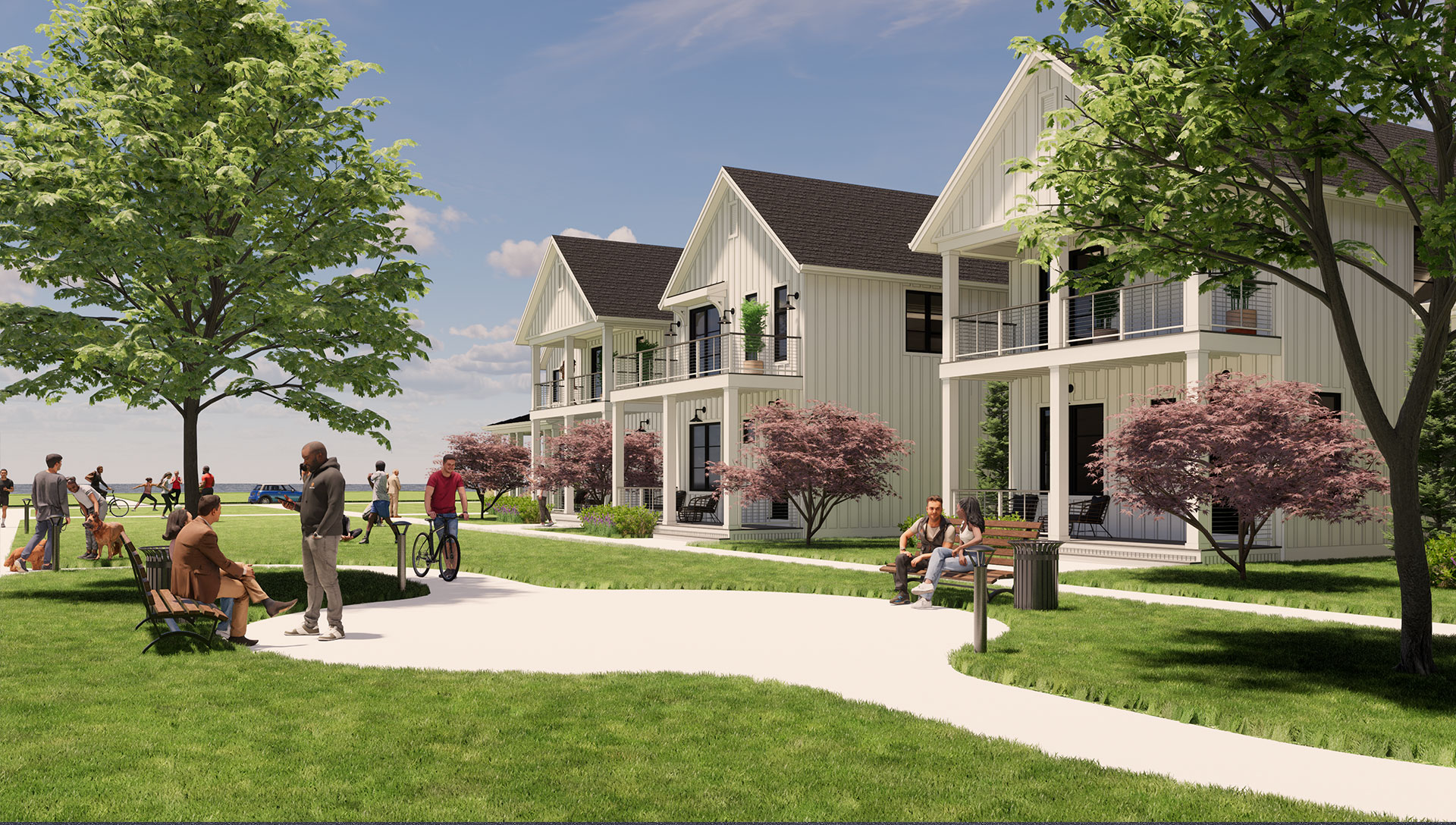 Prairie's Edge is a limited collection of unique cottages, townhomes, pocket neighborhood homes, and luxury apartments overlooking Lake Michigan and surrounded by walkways, green spaces and public trails.